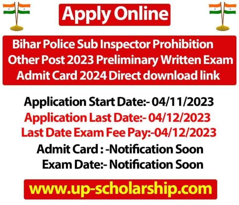 Bihar Police Sub Inspector Prohibition Other Post 2023 Preliminary Written Exam Admit Card 2024 Direct download link